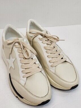White Raven Cream Leather Star Sneakers Size 9
